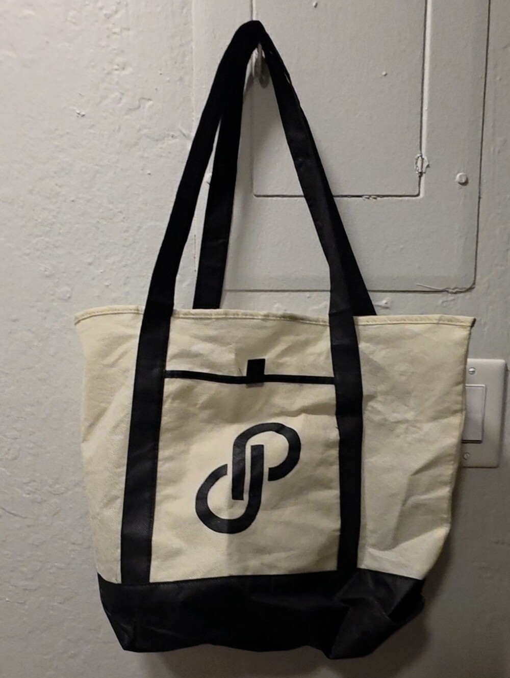 Official Poshmark Cream & Black Canvas Tote Bag with Logo From Posh